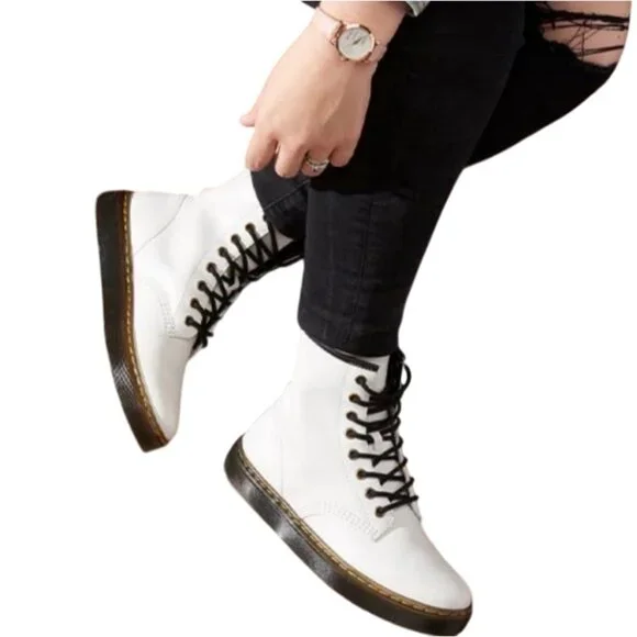Dr. Martens Zavala Combat Boots White Lace Up Leather Ankle Womens US 7 Men Sz 6 s-l400.jpg main image 4